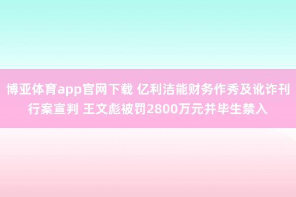 博亚体育app官网下载 亿利洁能财务作秀及讹诈刊行案宣判 王文彪被罚2800万元并毕生禁入