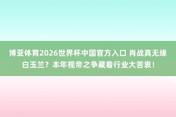 博亚体育2026世界杯中国官方入口 肖战真无缘白玉兰？本年视帝之争藏着行业大苦衷！
